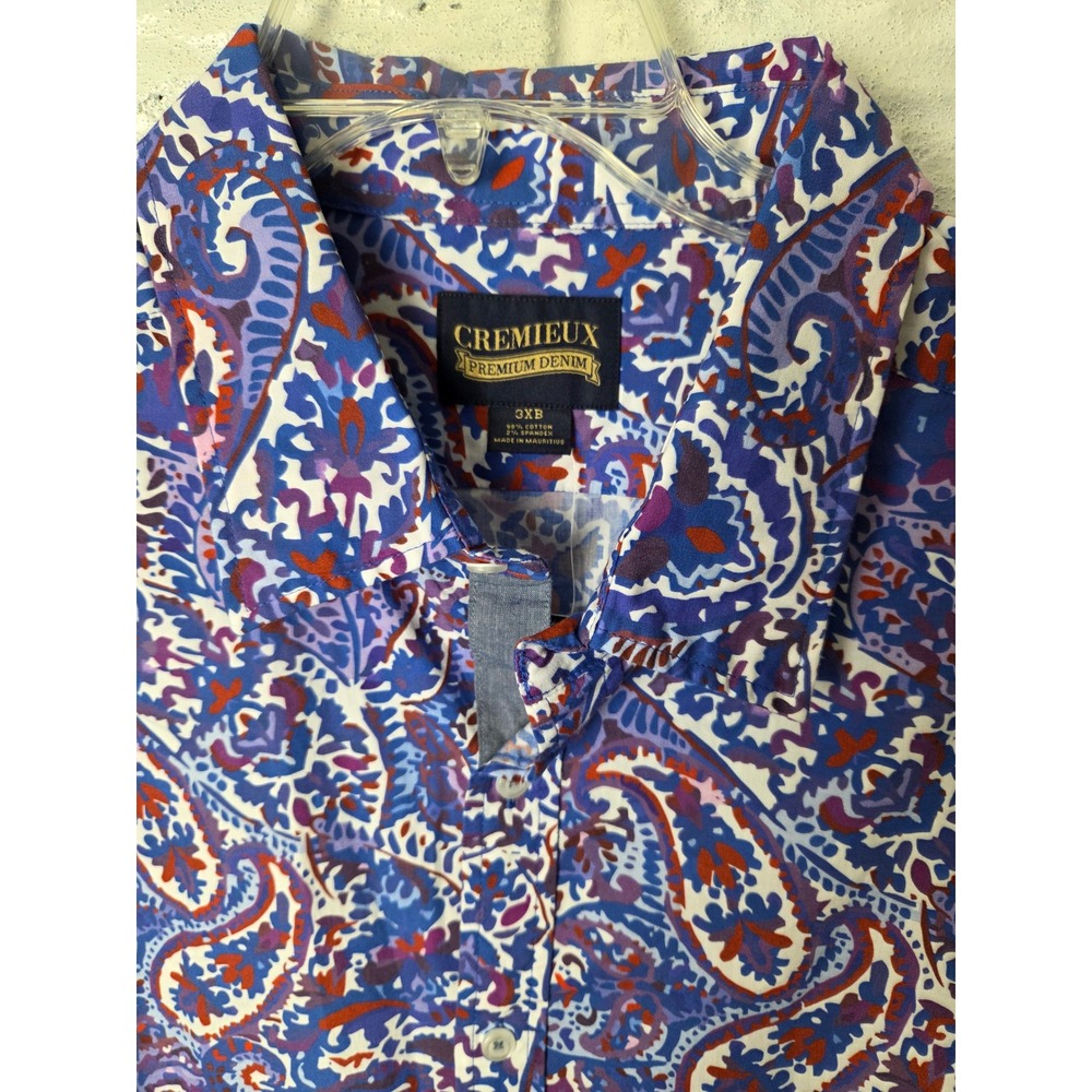 NWT Cremieux Premium Denim Mens 3XB Shirt Multi Color Paisley Artsy Stretch - Picture 4 of 9